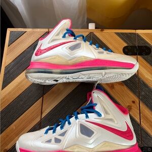 LeBron 10 White and Pink High-Top Sneakers